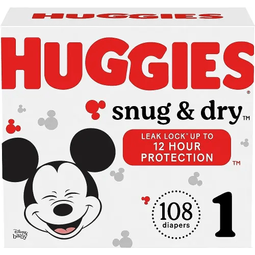 Huggies Size 1 Diapers, Snug & Dry Newborn Diapers, Size 1 (8-14 lbs), 108 Count