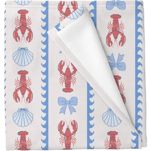 Vintage Lobster Seashells Striped Baby Blankets for Boys Girls Summer Lobster Bows Crib Blanket for Infant Toddler Newborn Sea Coastal Marine Animals Soft Lightweight Nursery Swaddling Wrap 30x40in