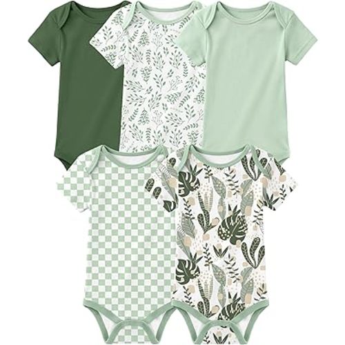 Yoofoss Baby Bodysuits 100% Organic Cotton Baby Short Sleeve Baby Boys Girls Clothes Soft Newborn Infant Romper,5 Pack,3-6Months