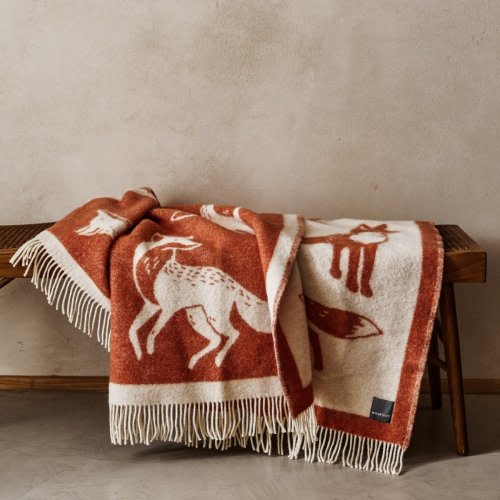Wild and Wool Fox Print Wool Throw - Rust - US | Woolroom