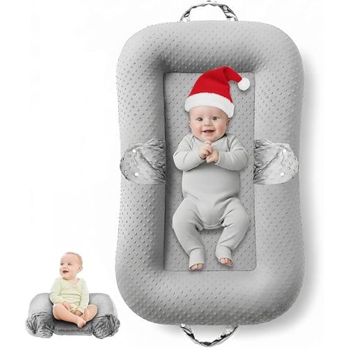 Baby Lounger Pillow : 2-in-1 Infant Lounger for Newborn 0-48 Months, Portable Tummy Time Mat for Home and Travel, Breathable & Soft Baby Seat for Baby, Babies Essentials Gifts