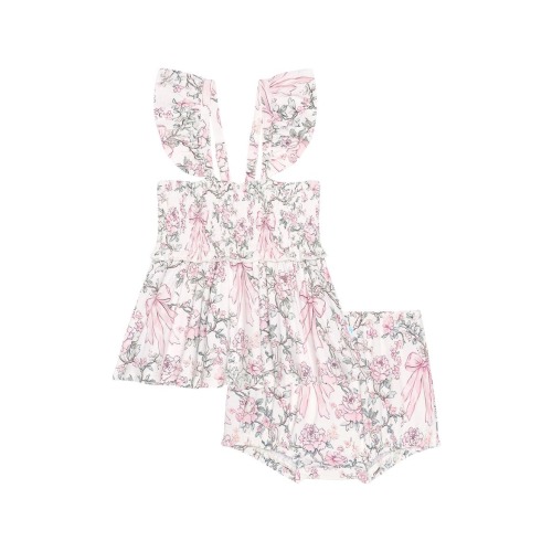 Flutter Sleeve Smocked Bodice Peplum Top & Bloomers Set