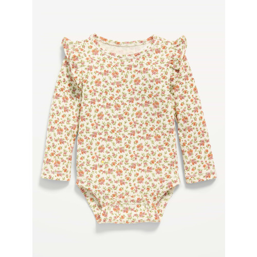 Printed Long-Sleeve Ruffled Ribbed Bodysuit for Baby