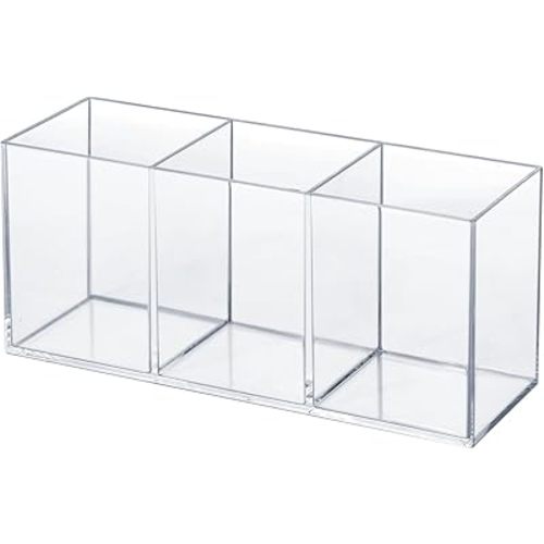 elysolpluv Clear Acrylic Silverware & Pen Organizer Caddy, Transparent Plastic Silverware Holder, Perfect for Office, Bedroom, and Bathroom Storage