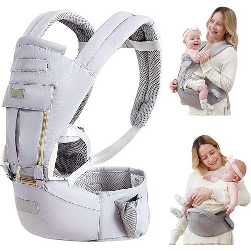Baby Carrier with Hip Seat, Baby Carrier Newborn to Toddler, Baby Hip Seat Carrier for 7 -66lbs, All Seasons Baby Holder Carrier, All Position.(Light Grey)