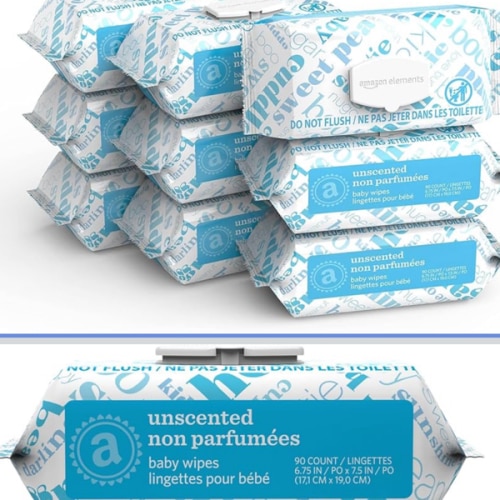 Amazon Elements Baby Wipes, Unscented, 810 Count, Flip-Top Packs