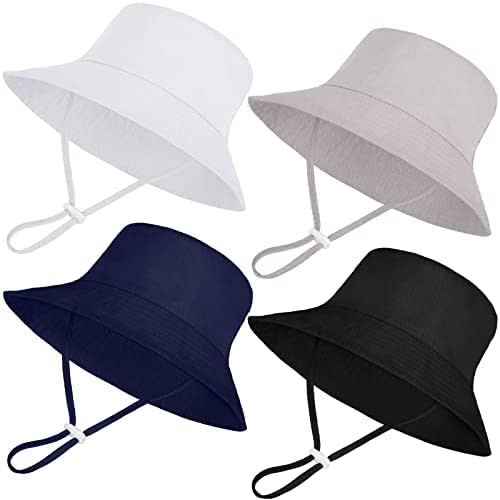 Cooraby 4 Pack Baby Sun Hat Breathable Bucket Hat Toddler Sun Protective Adjustable Hats with Wide Brim for Baby Girl Boy