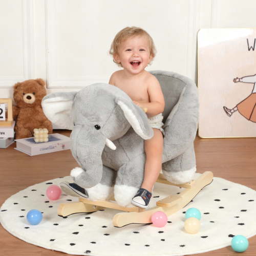 Alvantor Kids Plush Elephant Ride On Rocking Horse with Music and Safety Belt, 1-3 Years