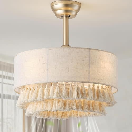 20" Gold Boho Fandelier Ceiling Fan with Light, Gold Boho Chandelier Ceiling Fans with Lights Remote Control, Caged 6-Speed for Bedroom, Nursery, Living Room