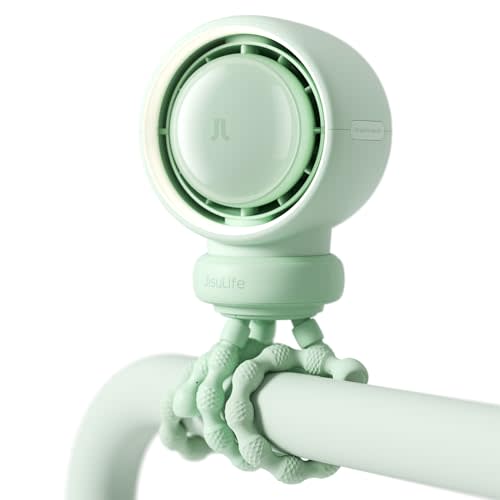 JISULIFE Stroller Fan Baby Large, Safe Bladeless for Crib, Desk, 4000mAh Battery Rechargeable Portable Cooling Fan with Air Turbo Tech, Night Light, Food-Grade Gift for Mom/Dad/Friend - Green