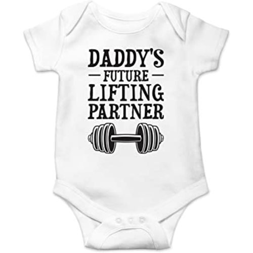 Daddy's Future Lifting Partner - Funny Baby Essentials Bodysuit - Newborn Boy Girl Clothes (6 Months, White)