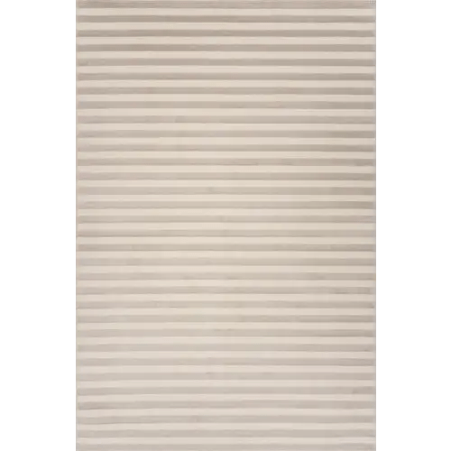 Syra Striped Plush Textured Washable Rug | Cream/Grey