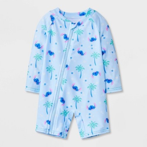 Disney Baby Boys' Lilo & Stitch Palm Tree 1pc Rash Guard Swimsuit - Light Blue 6M