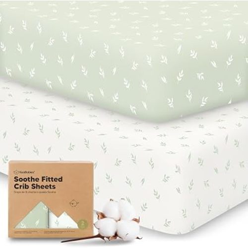 KeaBabies 2-pk Organic Cotton Crib Sheets for Boys Girls 52x28 (Herb)