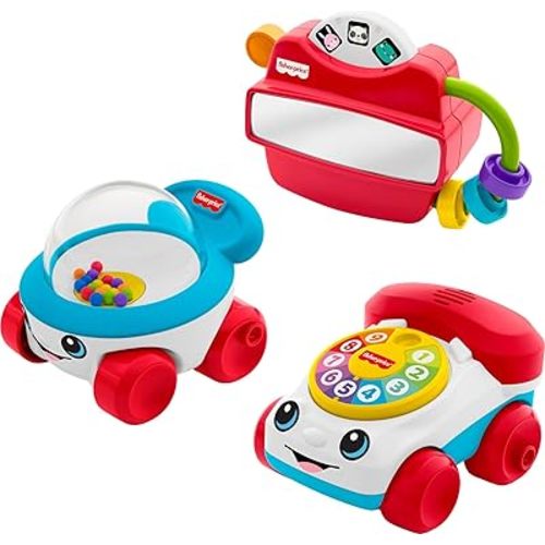 Fisher-Price Baby Toys Modern Classics Juego de 3 actividades infantiles de inspiración retro para juegos de desarrollo a partir de 6 meses