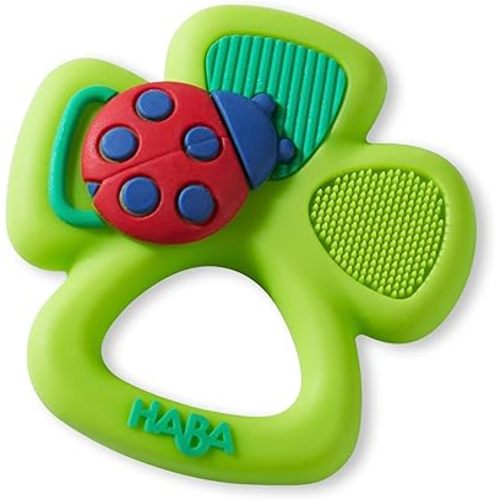 HABA Silicone Teethers for Babies 6-18 Months - Shamrock Silicone Teether Ring and Grasping Toy for Safe Sensory Development - Dishwasher Safe Baby Essentials, Sweet St. Patrick Day Gifts