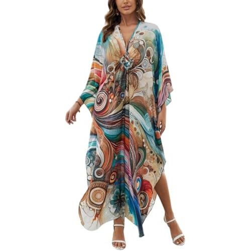 KECVOT Kaftan Dresses for Women Plus Size Batwing Sleeve Caftans Long Bathing Suit Cover Up Maxi Beach Dress Loungewear