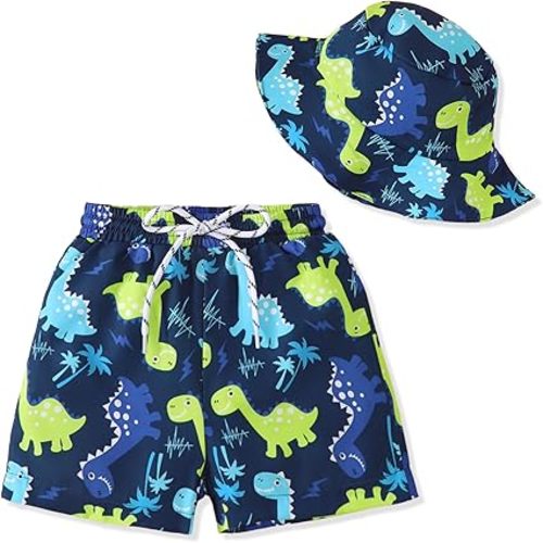 NZRVAWS Toddler Baby Boys Swim Trunks Boy Swimsuit Little Boys Beach Short Bathing Suit Kids Quick Dry Swimwear Hat12M-5T