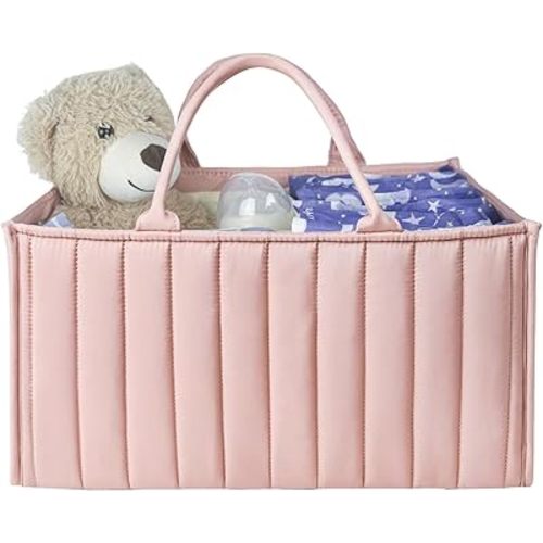 Baby Diaper Caddy Organizer - Newborn Essentials Must Haves A Baby Registry Search Favorite, Perfect for Storing Diapers, Wipes, And More Baby Shower Gifts Mauve Pink