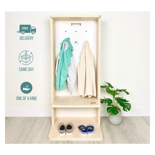 Montessori Toddler Coat Rack: Maple Plywood Cubby, Kids Room Storage
