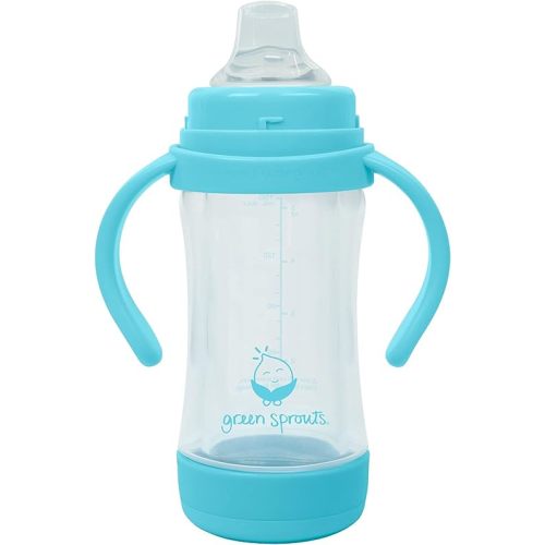 green sprouts® Glass & Sprout Ware® Sip & Straw 5oz., 6mo+, Plant-plastic, Platinum-cured Silicone, Dishwasher Safe, Grows with Baby, Tested for Hormones, 5oz, Aqua