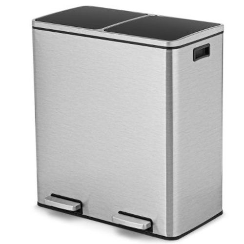 Costway 16 Gallon Stainless Steel Trash Garbage Can Double Bucket Pedal Bin