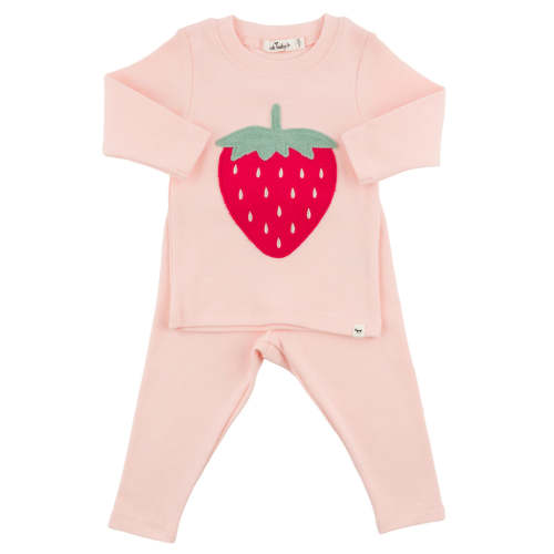 oh baby! Two Piece Set - Strawberry Berry Applique - Pale Pink