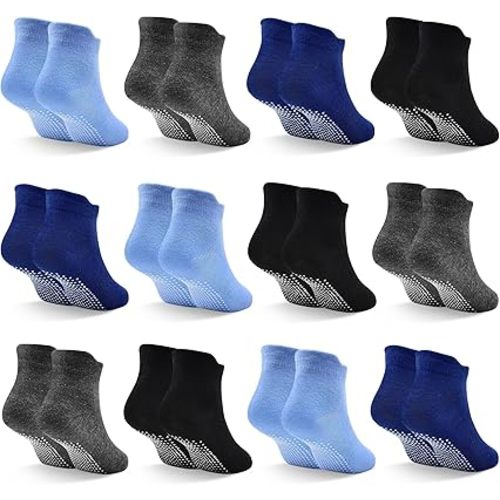 SkiBeaut 12 Pairs Toddler Non Socks with Grips, 6-12 Months