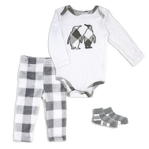 Baby Boys And Girls Gray Buffalo Plaid Plush 3 Piece Lounge Set