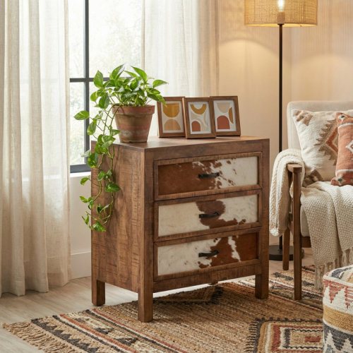 Union Rustic Aariv 3 Drawer Cowhide Accent Chest & Reviews | Wayfair
