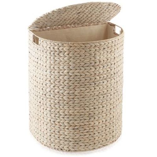 Casafield Half Moon Laundry Hamper with Lid and Removable Liner Bag, Woven Water Hyacinth Laundry Basket for Clothes, Towels