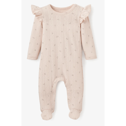 Blush Floral Organic Cotton Pointelle Baby Jumpsuit – Elegant Baby