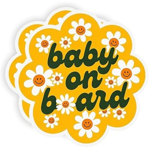 Baby in Car Sticker for Cars, 2 Pack Cute Daisy Car Window Decals, Waterproof Vinyl Car Stickers, Rear Window Decal for Family Cars and New Parents