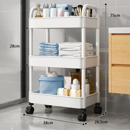 3 Tier Rolling Cart with Wheels and Handle,Rolling Storage Cart for Office, Living Room, Laundry Room, Baby Diaper Caddy, Plastic Movable Diaper Cart with Wheels, Plastic Multi-Room Organizer