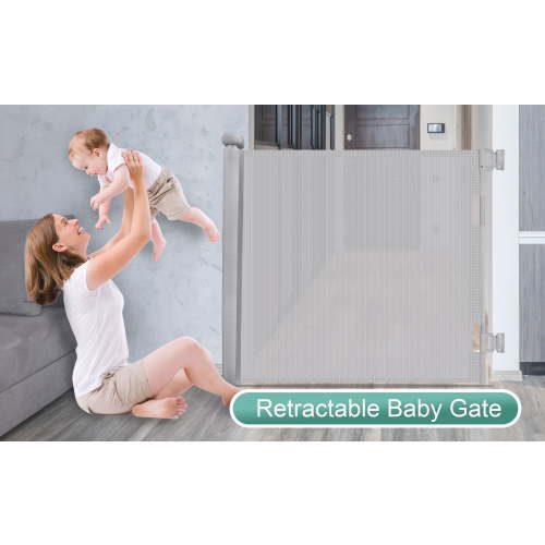 stusgo Retractable Baby Gate 33"x71"（1.8m）- Retractable Dog Gate (Grey)