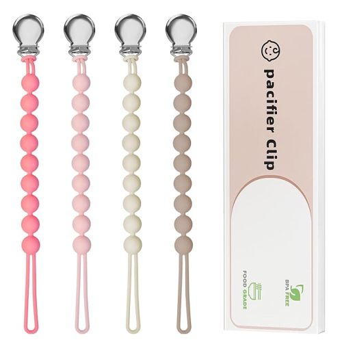 Pacifier Clips for Baby Girls Boys - Loviomad Silicone Paci Clip for Philips Avent Soothie Binky Holder, Baby Newborn Essentials Shower Birthday Gift (4-Pack)