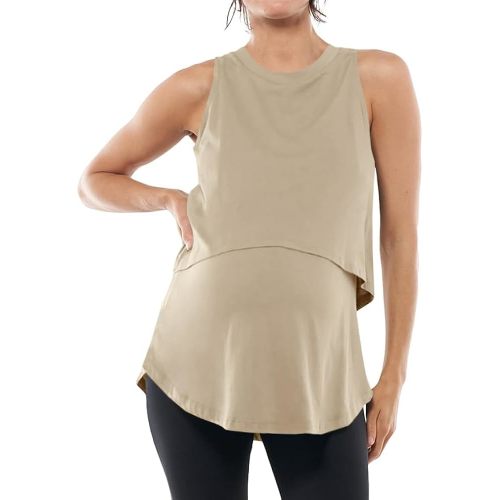 ZDC Women's Maternity Nursing Tank Tops Sleeveless Double Layer Breastfeeding Shirts Summer Pregnancy Clothes