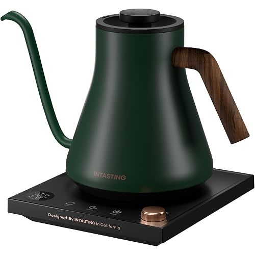 INTASTING Electric Kettles, Gooseneck Electric Kettle, ±1℉ Temperature Control, Stainless Steel Inner, Quick Heating, for Pour Over Coffee, Brew Tea, Boil Hot Water, 0.9L Hunter Green