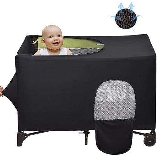 Crib Tent Cover Stretchy Blackout Tent for Pack N Play, Bed Darkening Cover Tent for Indoor or Outdoor Portable to Sleeping or Play