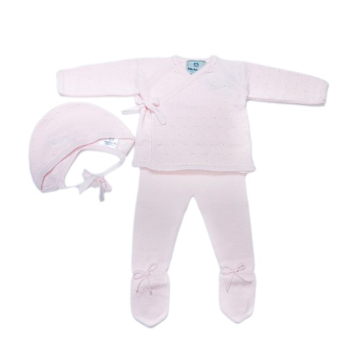 Pink Three Piece Spanish Knit Baby Set 6M