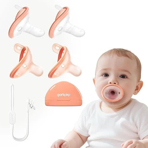Garkoko Baby Pacifier Gift Set, 4-Pack with Clip & Case, Soothing Infant Pacifiers, Non-Contact Shield, BPA-Free Food-Grade Silicone