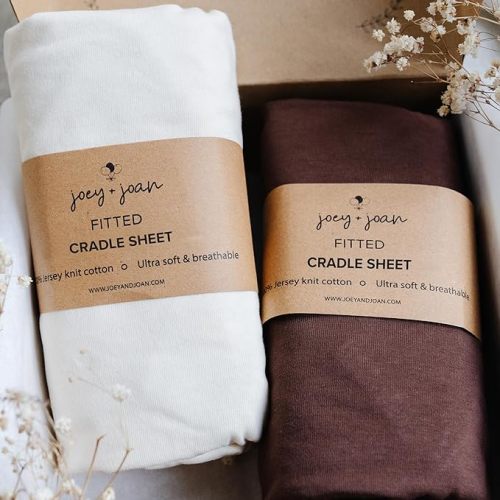 Cradle Sheets Fitted 18 x 36 Inch – Snuggly Soft 100% Jersey Cotton – Cream + Brown – 2 Pack