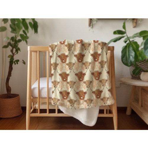 Highland Cow Baby Blanket: Minky or Sherpa Farm Nursery Decor