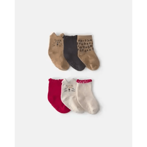 Baby Girl 6-Pack Cat Leopard Ankle Socks | Carter's