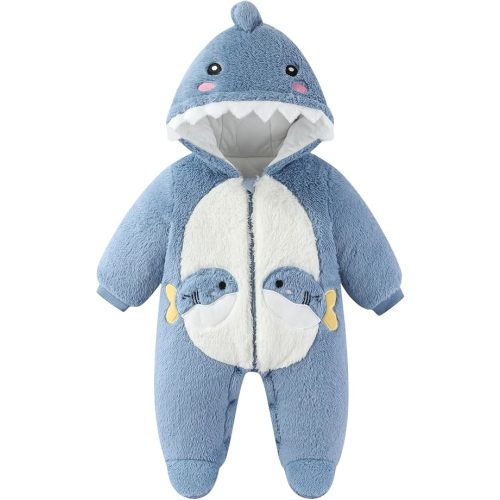 JiAmy Baby Snowsuit Newborn Animal Footed Fleece Thicken Romper 0-12 Months