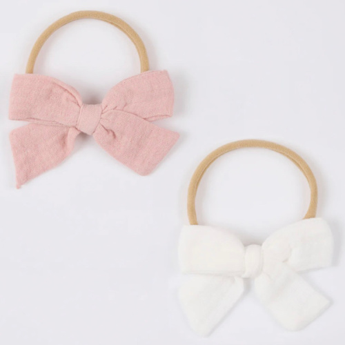 Baby Bow Headband 2pc - Pink & Vanilla