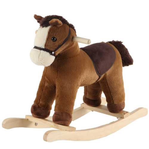 Rocking Horse, Plush Stuffed Rocking Pony with Realistic Sound, Wooden Animal Rocker, for Toddlers 18M+ Ride on Toy (Dark Brown)