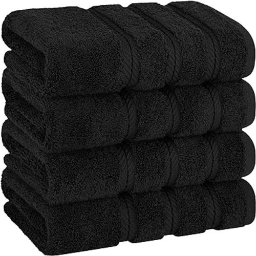 American Soft Linen Luxury Hand Towels for Bathroom, 600 GSM 100% Cotton Turkish 4 Piece Hand Towel Set, 600 GSM Hand Face Towels for Kitchen, Black Hand Towels