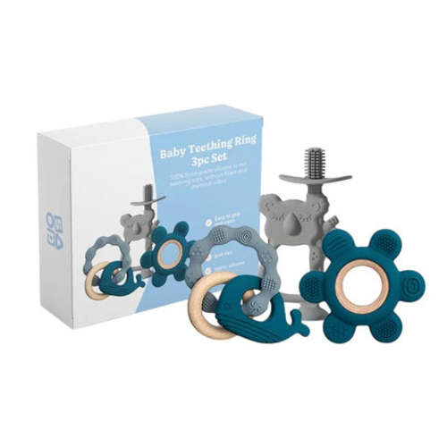 Baby Teething Ring Set Textured Silicone Toys with Pacifier for Kids