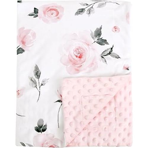 david's kids Micro Fleece Minky Baby Blanket for Girls with Double Layer and Soothing Raised Dots, Breathable and Soft Lightweight Receiving Blanket for Newborns, 30x40 Inches, Floral Flowers